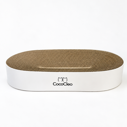 OVAL Kratzbett von CocoCleo aus Wellpappe in Weiß für Katzen